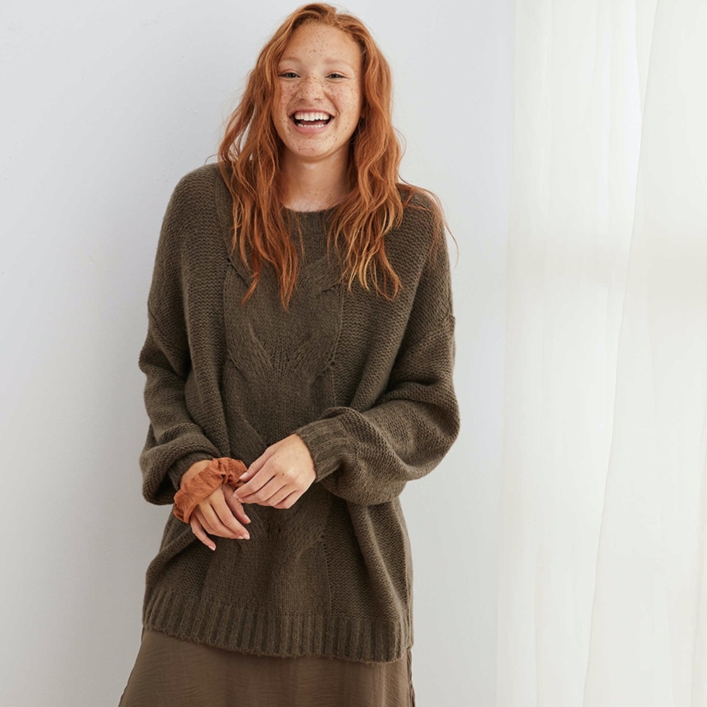 aerie women's green sweater slouchy size M NWT